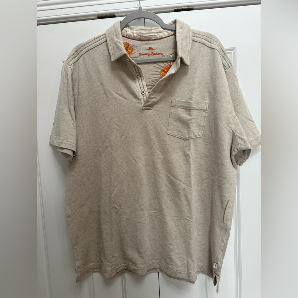 Tommy Bahama Polo Shirt for Men, linen cotton blend . Size Large .